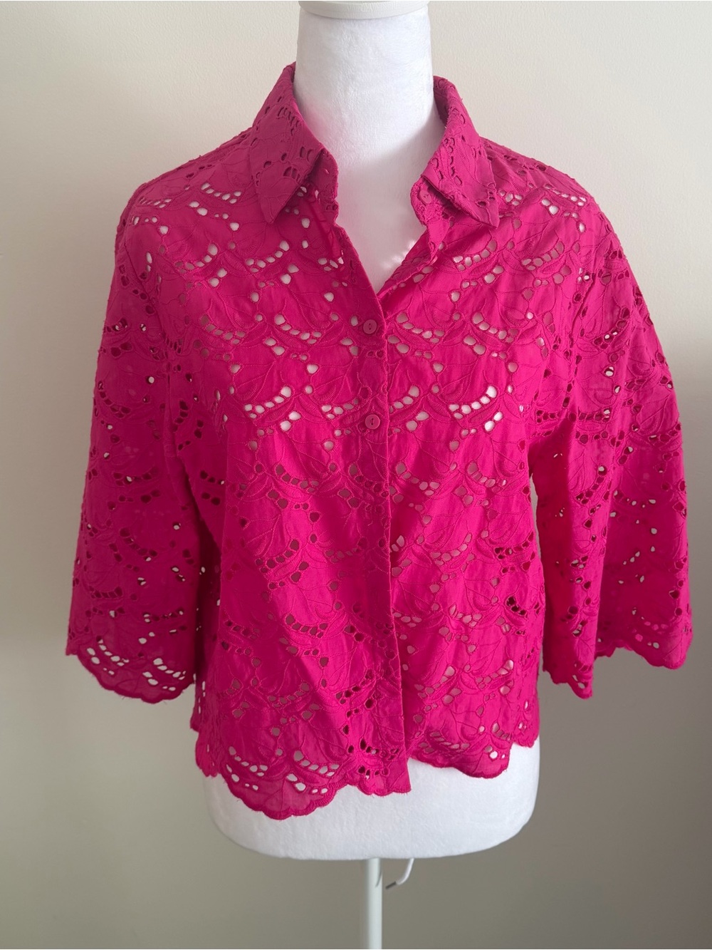 Mango Hot Pink Eyelet Button-Down Shirt
